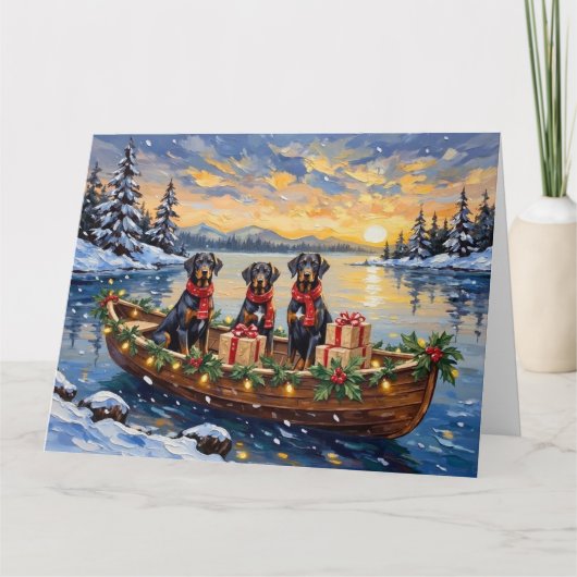 Weimaraner Kerstboot Vakantie Kaart (Voorkant)