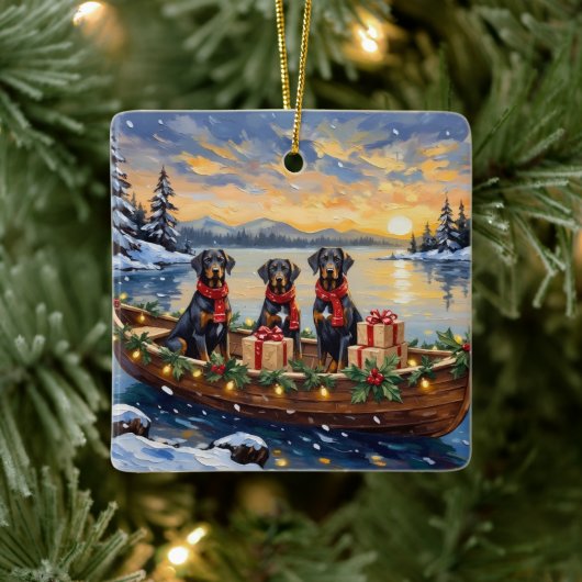 Weimaraner Kerstboot Vakantie Keramisch Ornament (Boom)