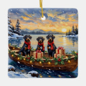 Weimaraner Kerstboot Vakantie Keramisch Ornament (Voorkant)