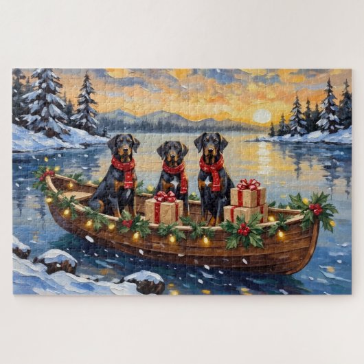 Weimaraner Kerstboot Vakantie Legpuzzel (Horizontaal)