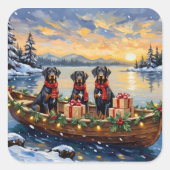 Weimaraner Kerstboot Vakantie Vierkante Sticker (Voorkant)