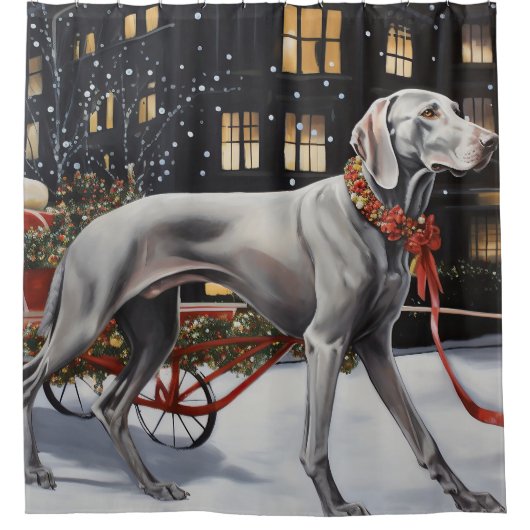 Weimaraner Kerstfeest Seizoen Douchegordijn (Voorkant)