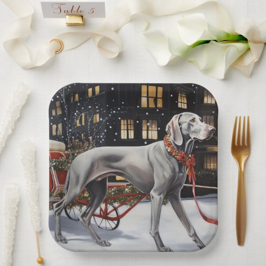 Weimaraner Kerstfeest Seizoen Papieren Bordje (Huwelijk)