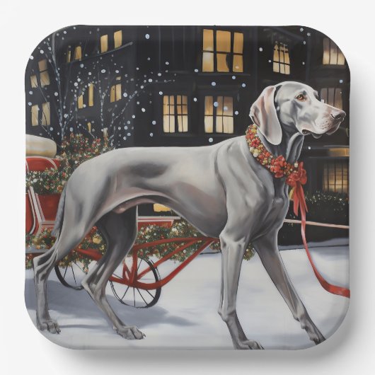 Weimaraner Kerstfeest Seizoen Papieren Bordje (Voorkant)
