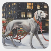 Weimaraner Kerstfeest Seizoen Vierkante Sticker (Voorkant)