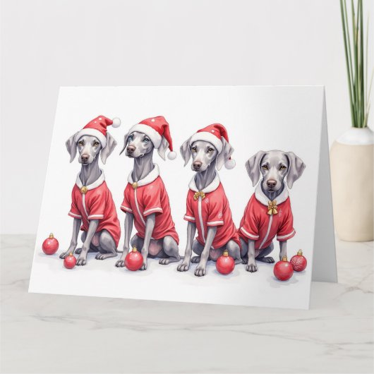 Weimaraner Kerstjurk Kerstman Hoed Kaart (Voorkant)