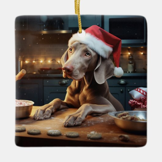 Weimaraner Kerstkoekjes Feestelijke vakantie Keramisch Ornament (Voorkant)