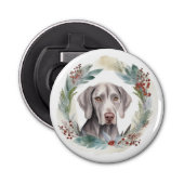 Weimaraner Kerstkrans Feestelijke Pup Button Flesopener (Voorkant)