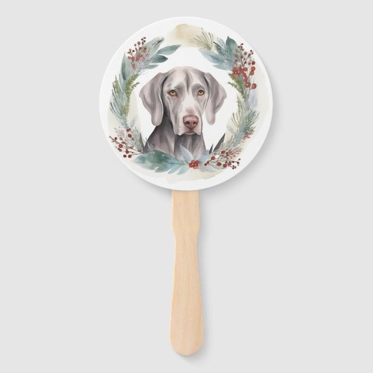 Weimaraner Kerstkrans Feestelijke Pup Handwaaier (Achterkant)