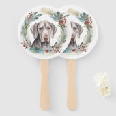 Weimaraner Kerstkrans Feestelijke Pup Handwaaier (Voorkant en achterkant)