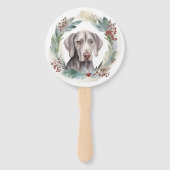 Weimaraner Kerstkrans Feestelijke Pup Handwaaier (Voorkant)