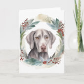 Weimaraner Kerstkrans Feestelijke Pup Kaart (Voorkant)