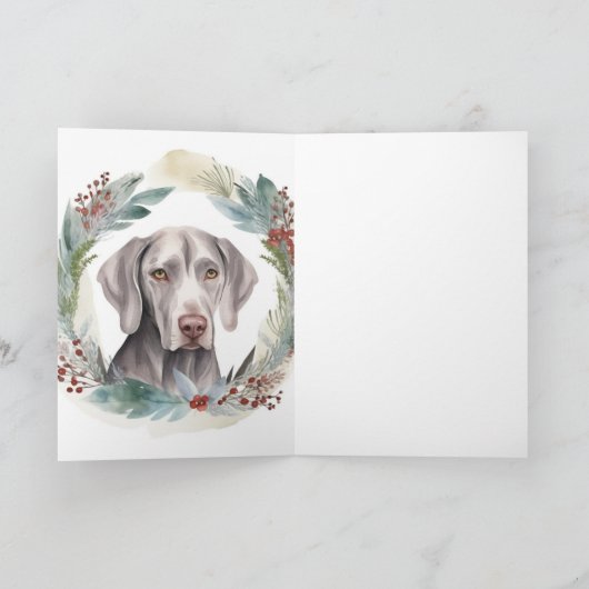 Weimaraner Kerstkrans Feestelijke Pup Kaart (Binnen)