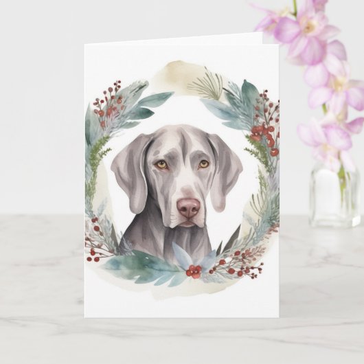 Weimaraner Kerstkrans Feestelijke Pup Kaart (Orchidee)