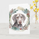 Weimaraner Kerstkrans Feestelijke Pup Kaart (Gele Bloem)