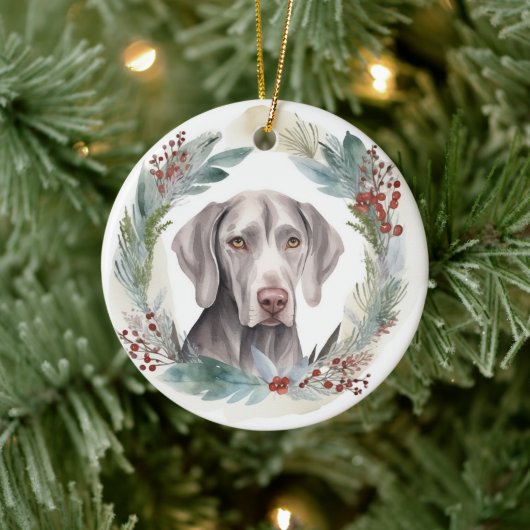 Weimaraner Kerstkrans Feestelijke Pup Keramisch Ornament (Boom)
