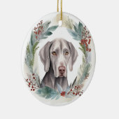Weimaraner Kerstkrans Feestelijke Pup Keramisch Ornament (Rechts)
