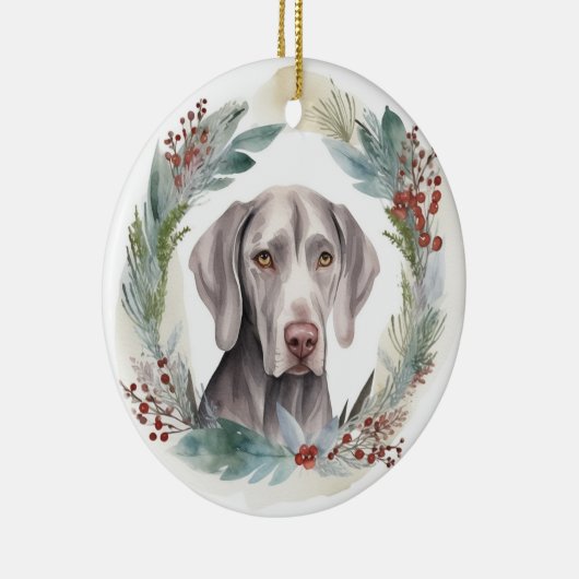 Weimaraner Kerstkrans Feestelijke Pup Keramisch Ornament (Rechts)