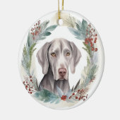 Weimaraner Kerstkrans Feestelijke Pup Keramisch Ornament (Links)