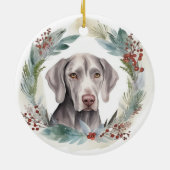 Weimaraner Kerstkrans Feestelijke Pup Keramisch Ornament (Achterkant)