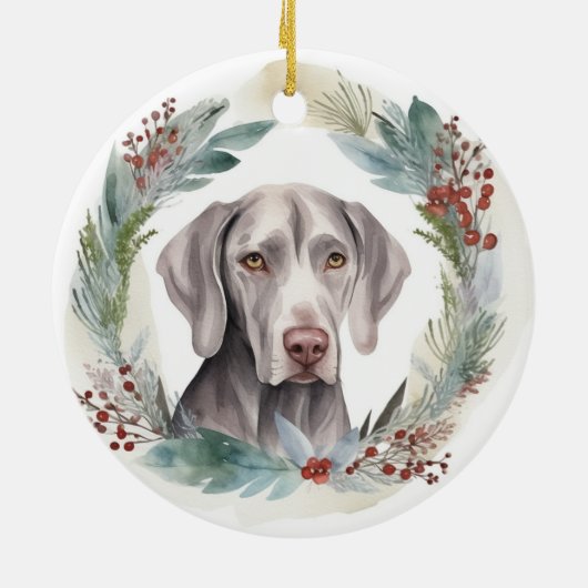 Weimaraner Kerstkrans Feestelijke Pup Keramisch Ornament (Achterkant)