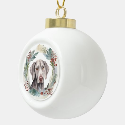 Weimaraner Kerstkrans Feestelijke Pup Keramische Bal Ornament (Rechts)