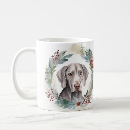 Weimaraner Kerstkrans Feestelijke Pup Koffiemok (Links)