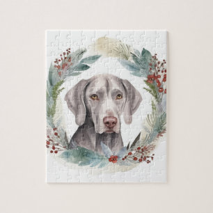 Weimaraner Kerstkrans Feestelijke Pup Legpuzzel