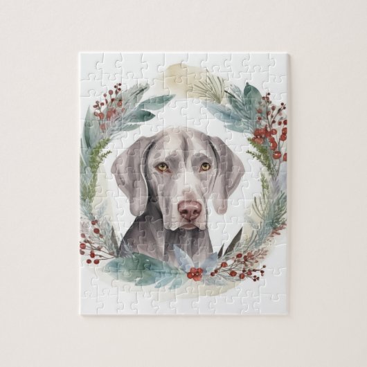 Weimaraner Kerstkrans Feestelijke Pup Legpuzzel (Verticaal)