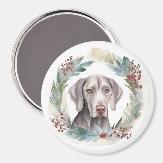 Weimaraner Kerstkrans Feestelijke Pup Magneet (Voorkant / Achterkant)