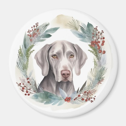 Weimaraner Kerstkrans Feestelijke Pup Magneet (Voorkant)