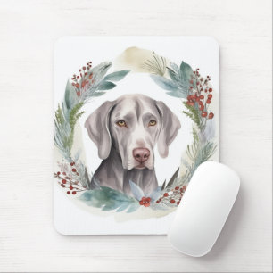 Weimaraner Kerstkrans Feestelijke Pup Muismat