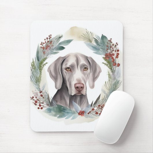 Weimaraner Kerstkrans Feestelijke Pup Muismat (Met muis)