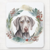Weimaraner Kerstkrans Feestelijke Pup Muismat (Voorkant)