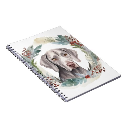 Weimaraner Kerstkrans Feestelijke Pup Notitieboek (Rechterzijde)