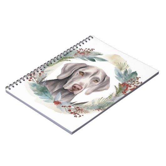 Weimaraner Kerstkrans Feestelijke Pup Notitieboek (Linkerzijde)