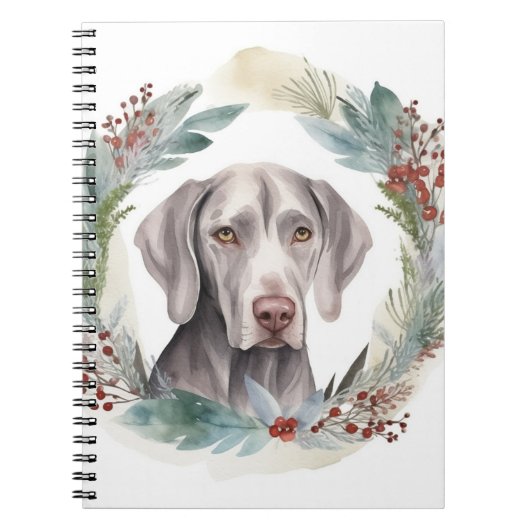 Weimaraner Kerstkrans Feestelijke Pup Notitieboek (Voorkant)