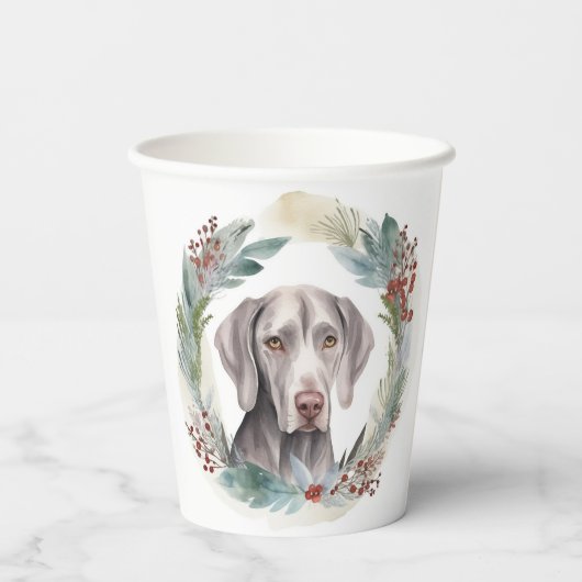 Weimaraner Kerstkrans Feestelijke Pup Papieren Bekers (Achterkant)