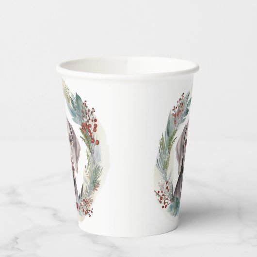 Weimaraner Kerstkrans Feestelijke Pup Papieren Bekers (Links)