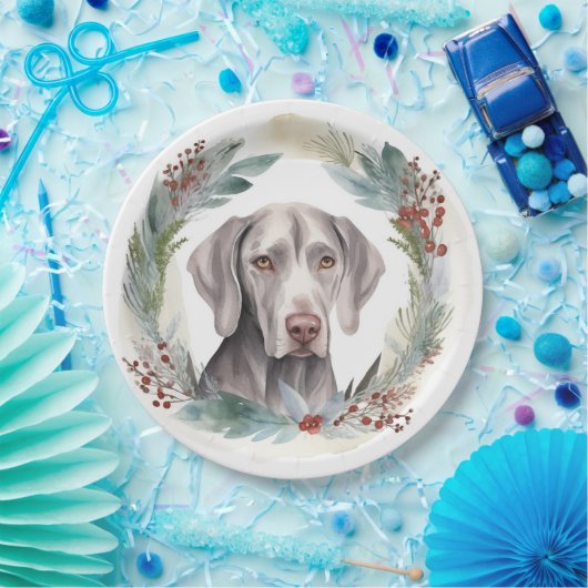 Weimaraner Kerstkrans Feestelijke Pup Papieren Bordje (Feest)