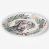 Weimaraner Kerstkrans Feestelijke Pup Papieren Bordje (Gekanteld)