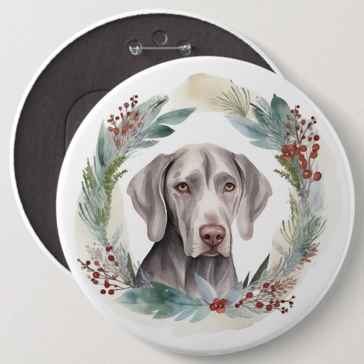 Weimaraner Kerstkrans Feestelijke Pup Ronde Button 6,0 Cm (Voorkant /achterkant)
