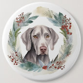 Weimaraner Kerstkrans Feestelijke Pup Ronde Button 6,0 Cm (Voorkant)