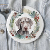 Weimaraner Kerstkrans Feestelijke Pup Ronde Button 6,0 Cm (In situ)