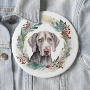 Weimaraner Kerstkrans Feestelijke Pup Ronde Button 6,0 Cm
