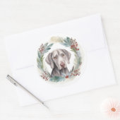 Weimaraner Kerstkrans Feestelijke Pup Ronde Sticker (Envelop)