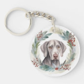 Weimaraner Kerstkrans Feestelijke Pup Sleutelhanger (Voorkant)