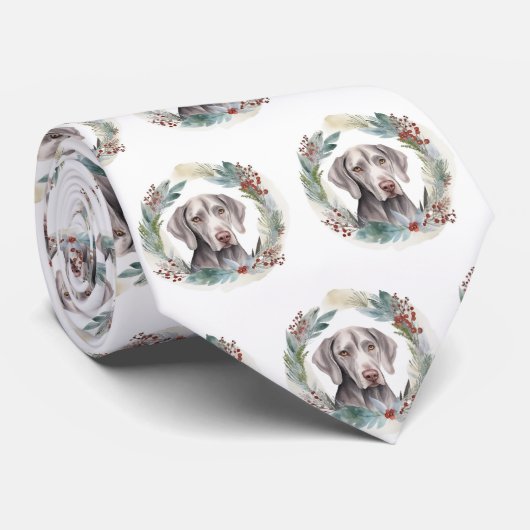 Weimaraner Kerstkrans Feestelijke Pup Stropdas (Opgerold)