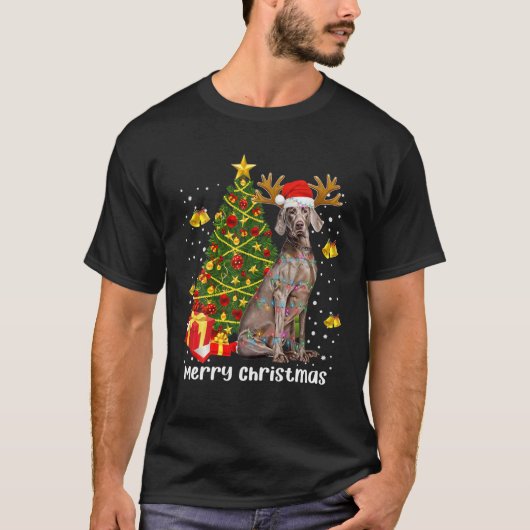 Weimaraner kerstlampjes - kerstkerstkerstmis t-shirt (Voorkant)
