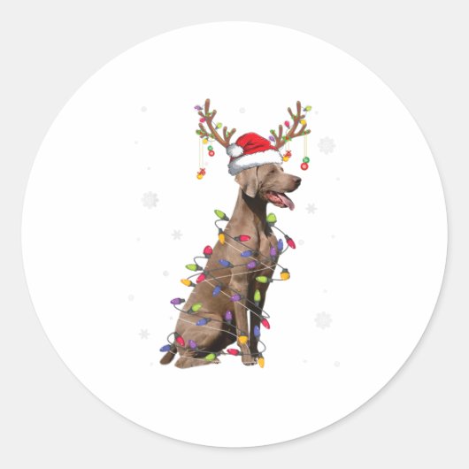 Weimaraner Kerstmis Rendier Kerstboom Ronde Sticker (Voorkant)